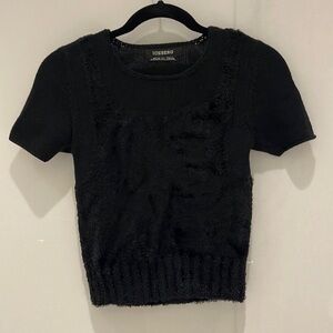 40 Playful Black Sweater with Fuzzy Tank Top Design